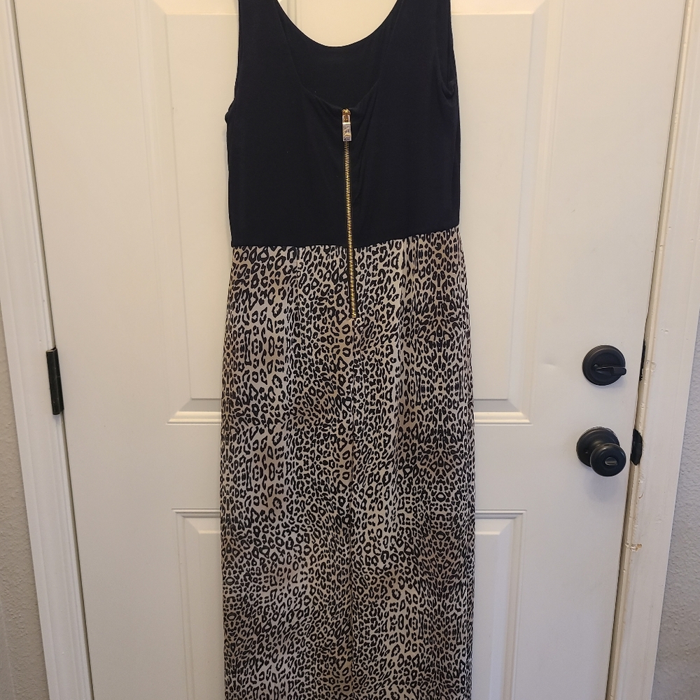 Long leopard maxi dress. Size M. Gold zipper detail on back.